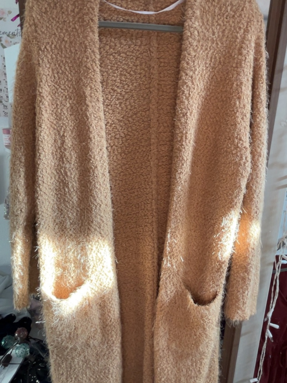 torrid tan boucle open-front cardigan